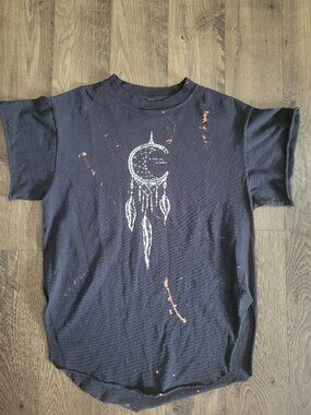 Pebby Forevee Moon Dreamcatcher Bleach Splatter Distressed Black Tee